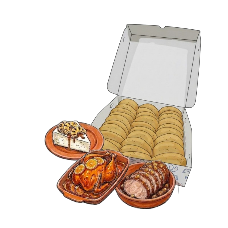 Fusión Tropical - 10 mini empanadas de Pollo a la naranja, 10 mini empanadas de Pernil a la piña, 10 mini empanadas de Queso con piña rostizada, 3 Salsas de la casa